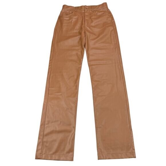 Zara New Woman Full Length Faux Leather Straight Leg Pants Caramel XS - Picture 2 of 5